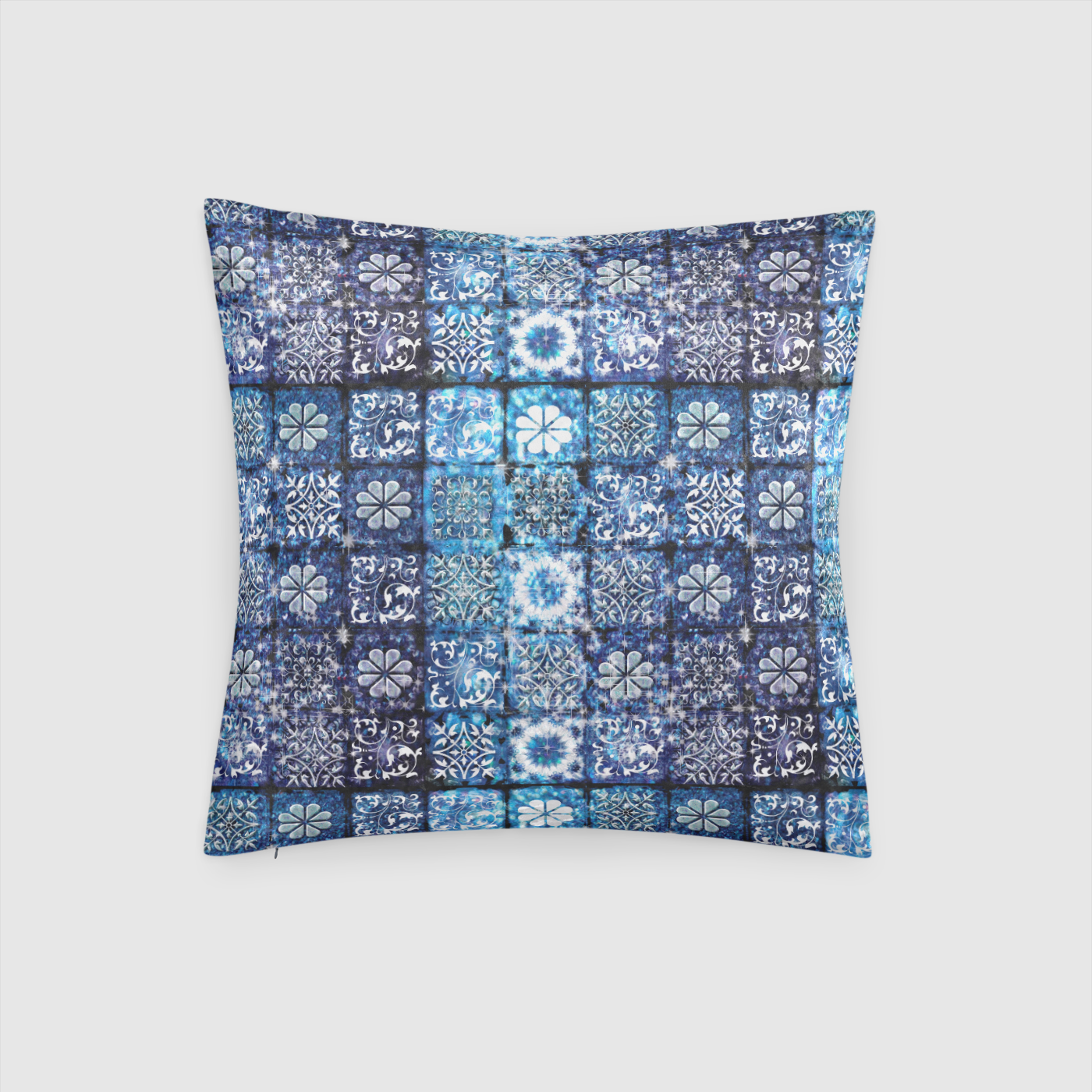 Blue Crystal Motif Crushed Velvet Throw Pillow