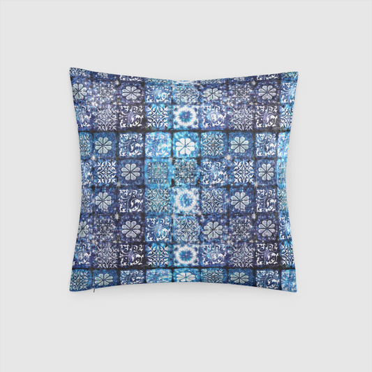 Blue Crystal Motif Crushed Velvet Throw Pillow