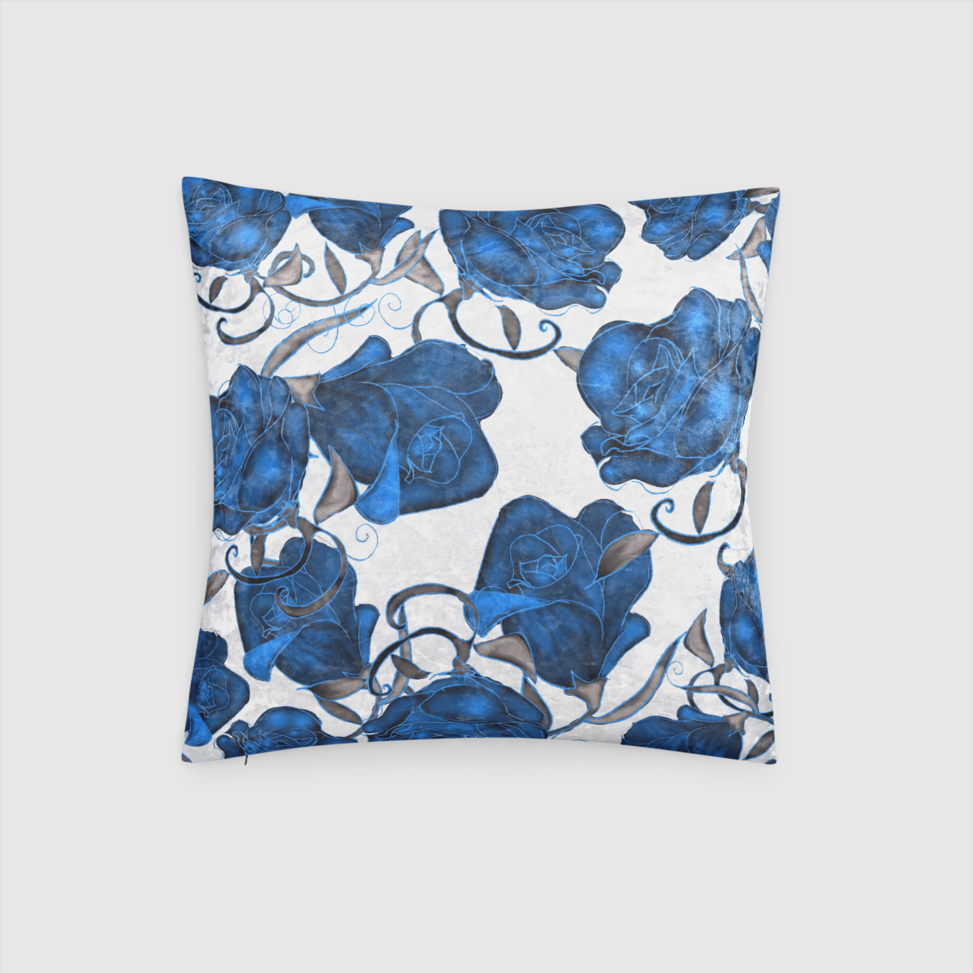 Blue Roses Crushed Velvet Throw Pillow