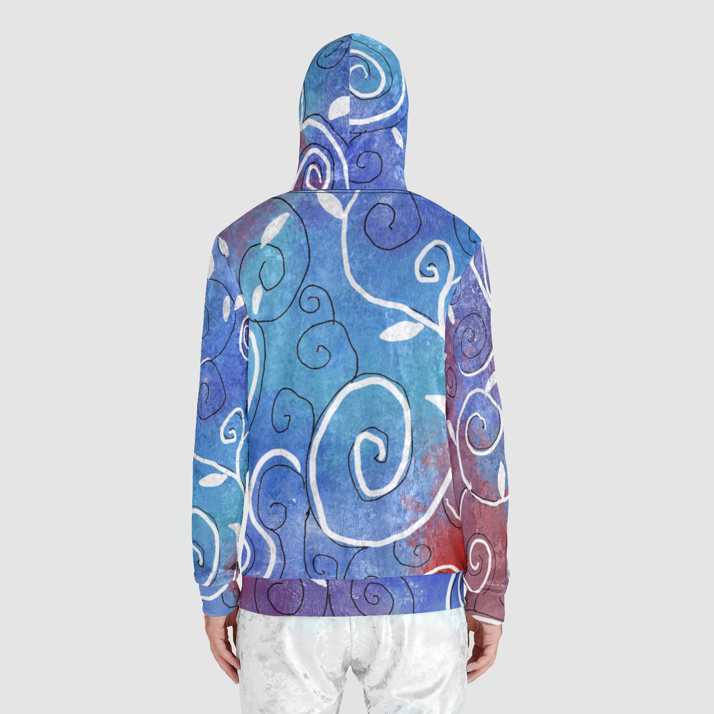 Blue and White Swirl Unisex Zip Relaxed Velvet Hoodie