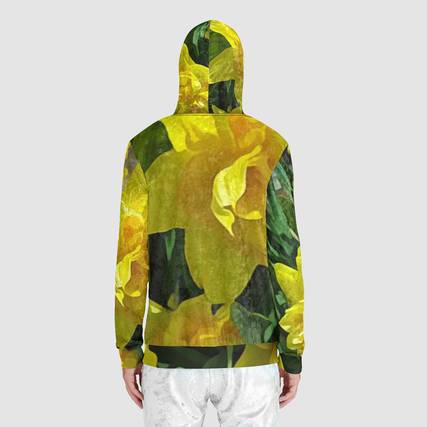 Bright Yellow Daffodils Unisex Zip Relaxed Velvet Hoodie