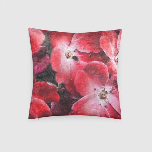 Bright Red Flowers Crushed Velvet Throw Pillow