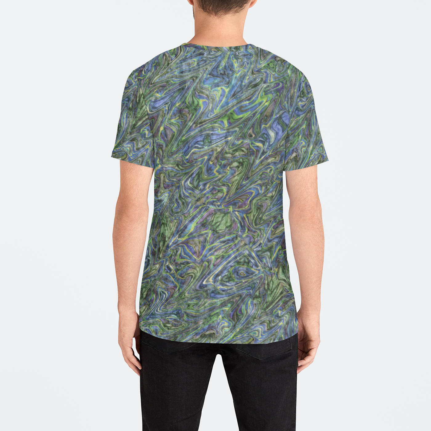 Blue Green Liquid Marbling Mens Velvet Tee