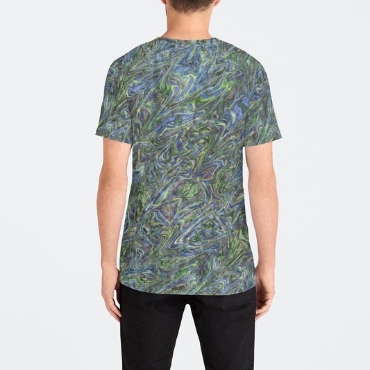 Blue Green Liquid Marbling Mens Velvet Tee