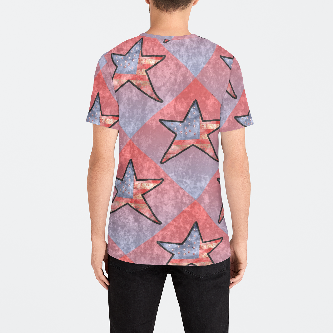 American Flag Star Pattern Mens Velvet Tee