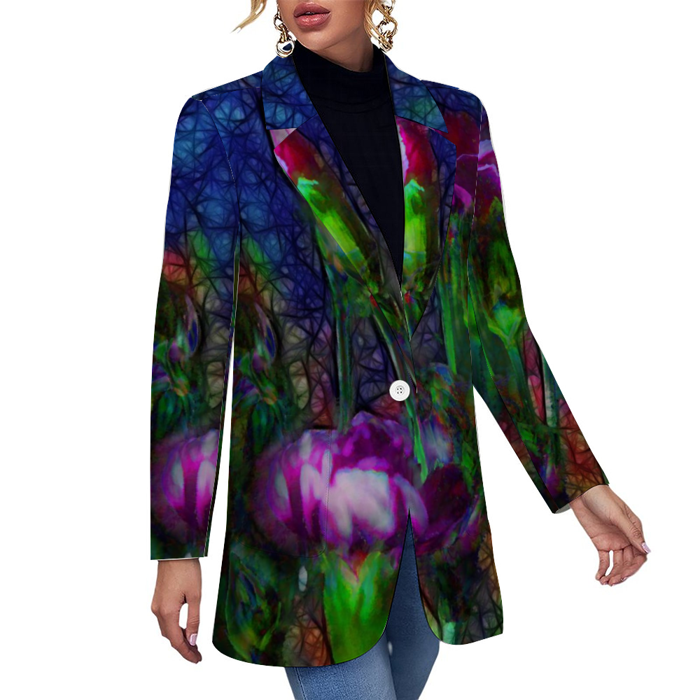 Abstract Pink Carnations Custom Women's Casual Suit All Over Print Blazer Coat Fashion Light Coat