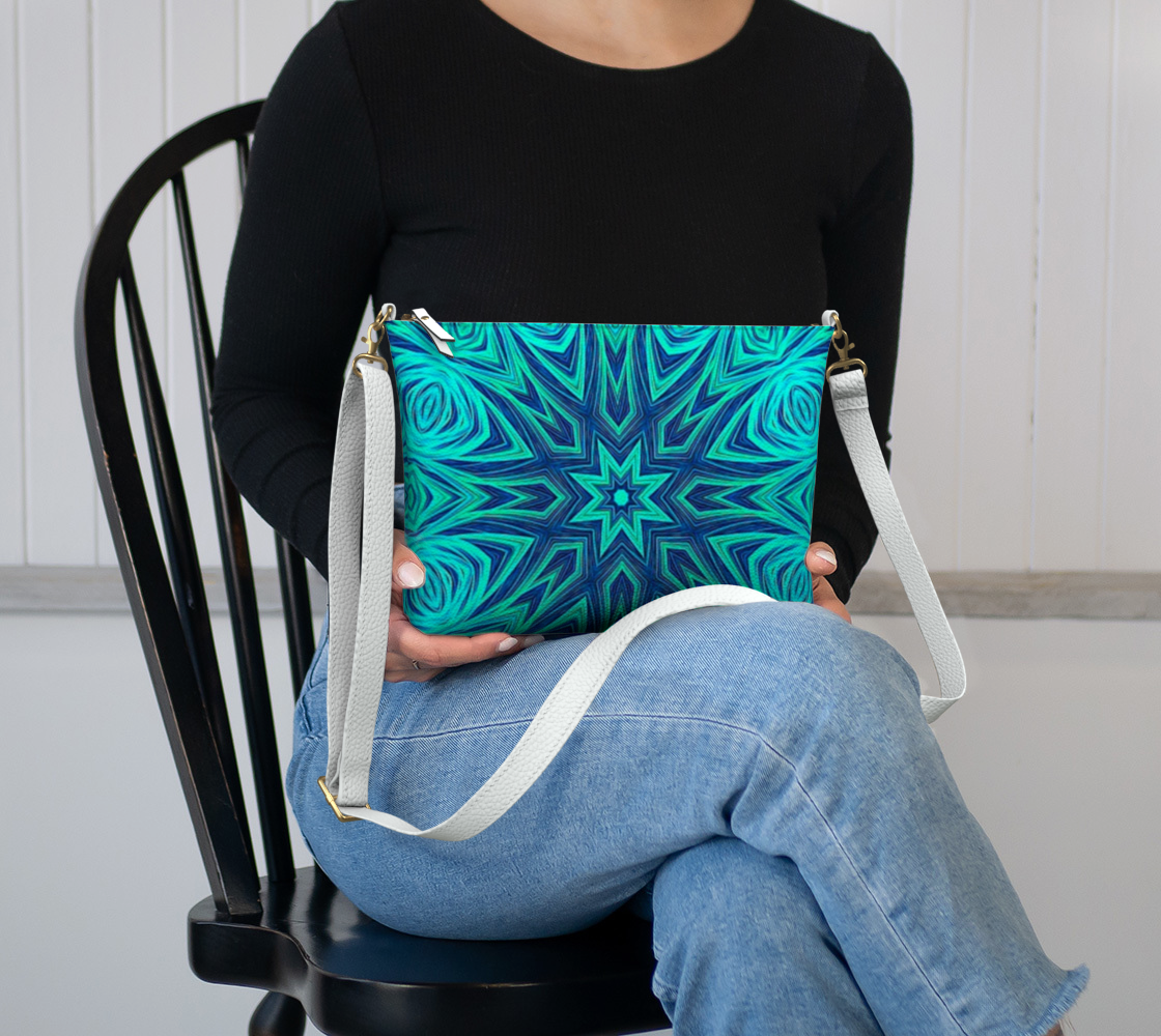 Blue Ice Crystal Fractal Vegan Crossbody Purse