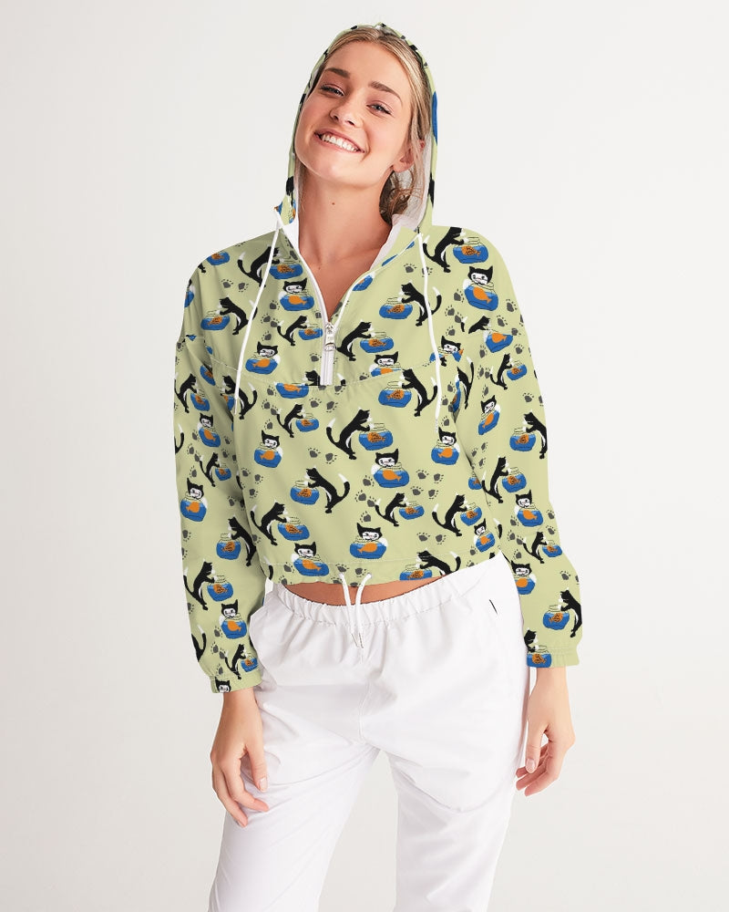 Cat and a Fishbowl Women's All-Over Print Cropped Windbreaker