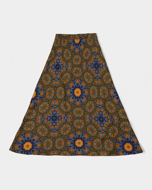 Blue and Yellow Sketch Kaleidoscope  Women's All-Over Print A-Line Midi Skirt
