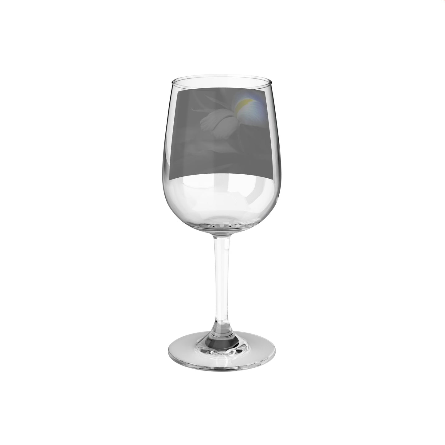 Black and White Iris Wine Glass, 12oz