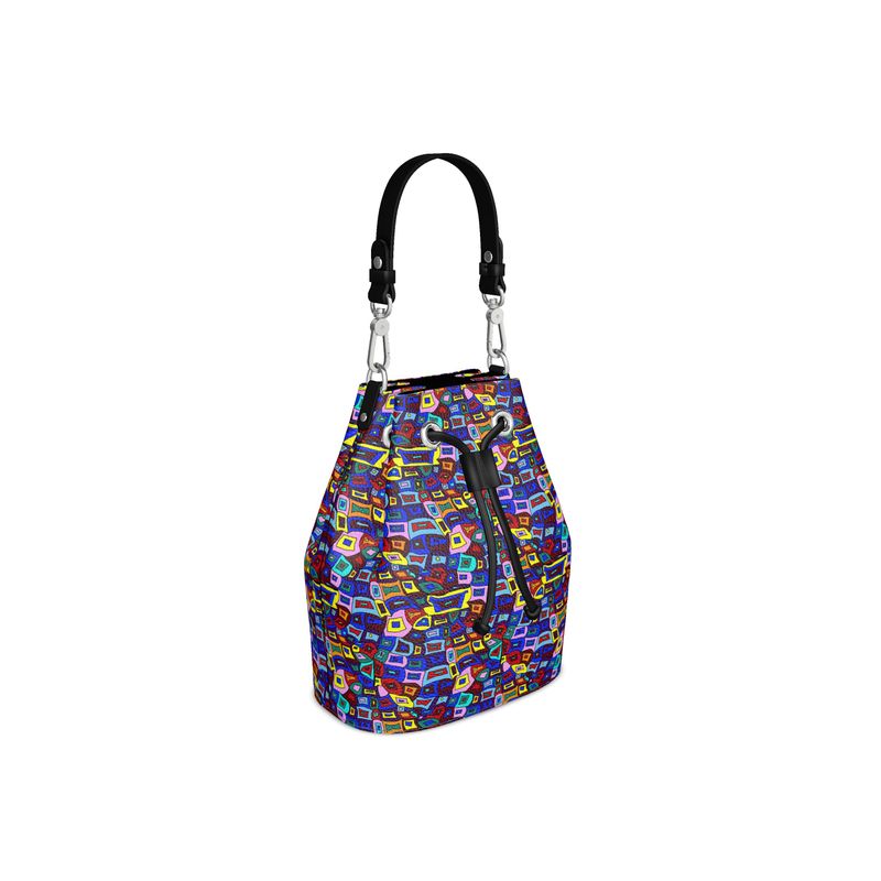 Wavy Square Pattern Bucket Bag