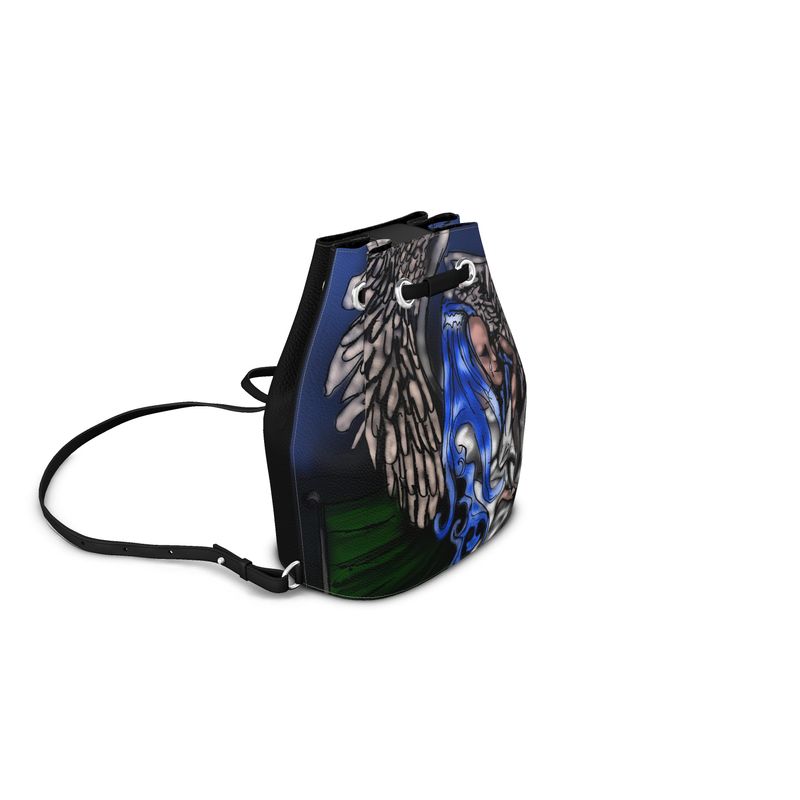 Angel Dries Her Tears Leather Bucket Backpack