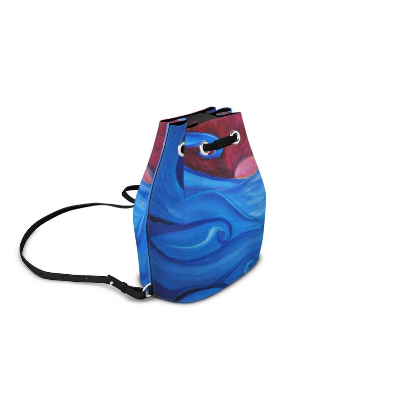 Blown Ocean Waves Leather Bucket Backpack