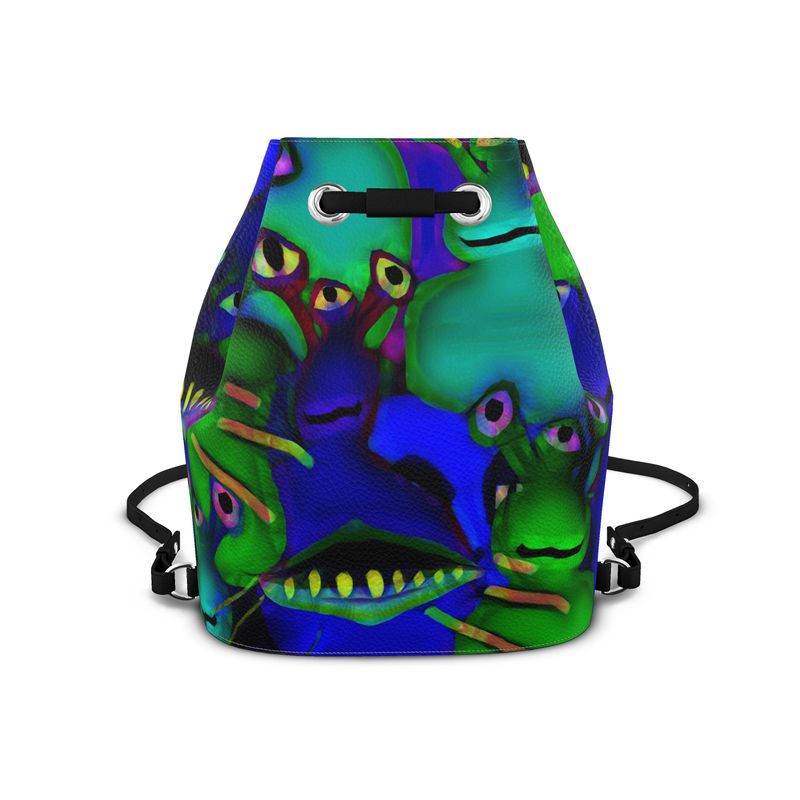 Aliens Collage Leather Bucket Backpack