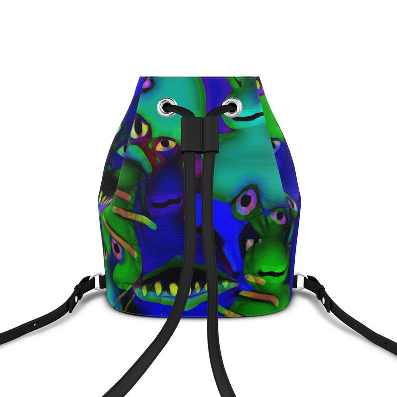 Aliens Collage Leather Bucket Backpack