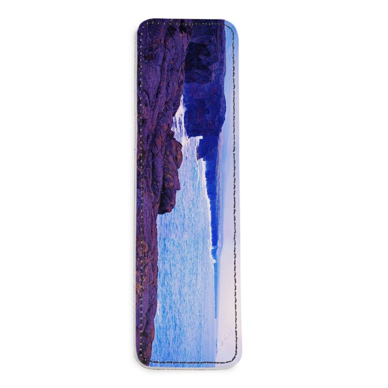 Distant Lava Pouring into Ocean Leather Bookmark