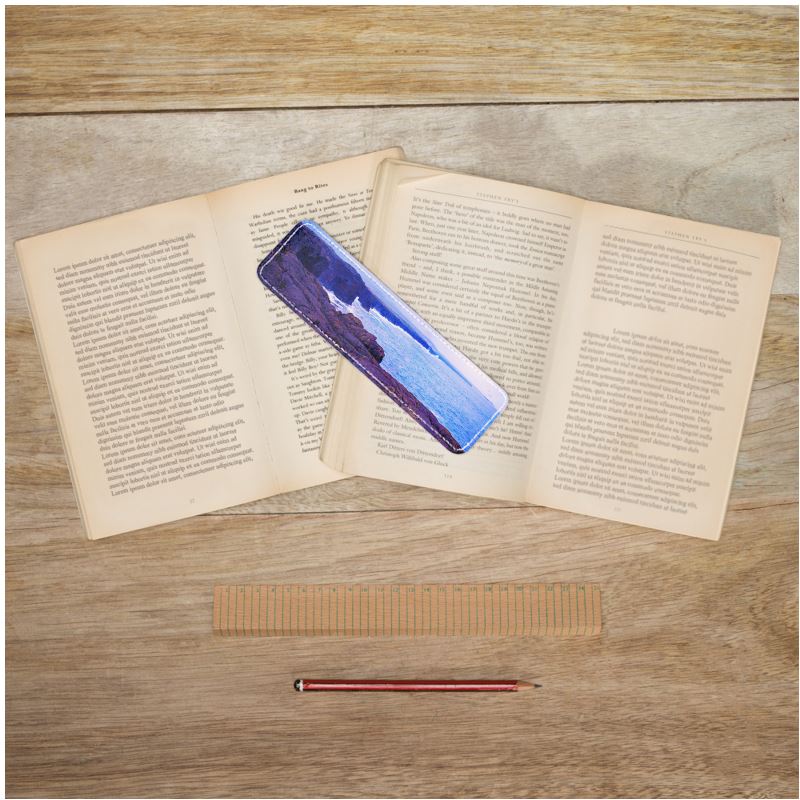 Distant Lava Pouring into Ocean Leather Bookmark