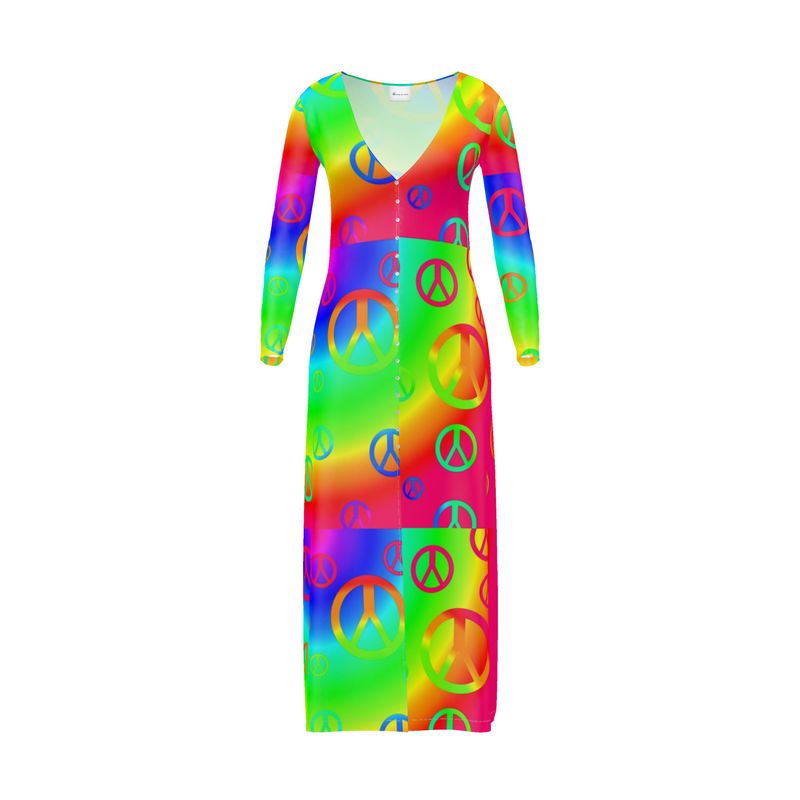 Rainbow Peace Signs Long Cardigan