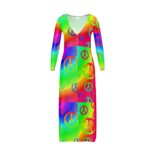 Rainbow Peace Signs Long Cardigan