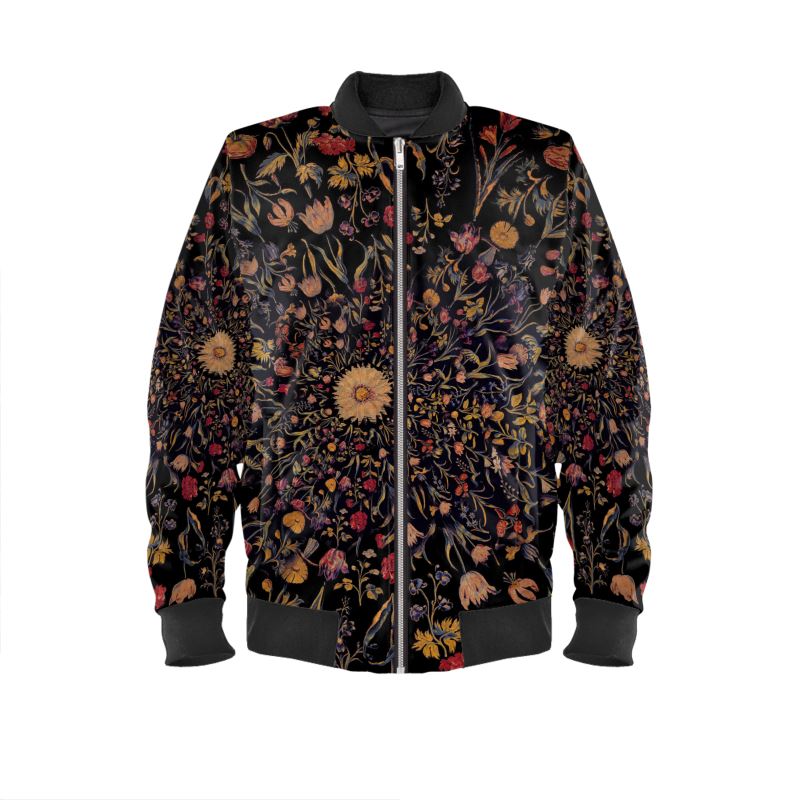 Medieval Flowers on Black Mens Bomber Jacket