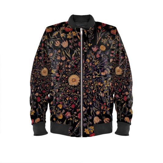 Medieval Flowers on Black Mens Bomber Jacket