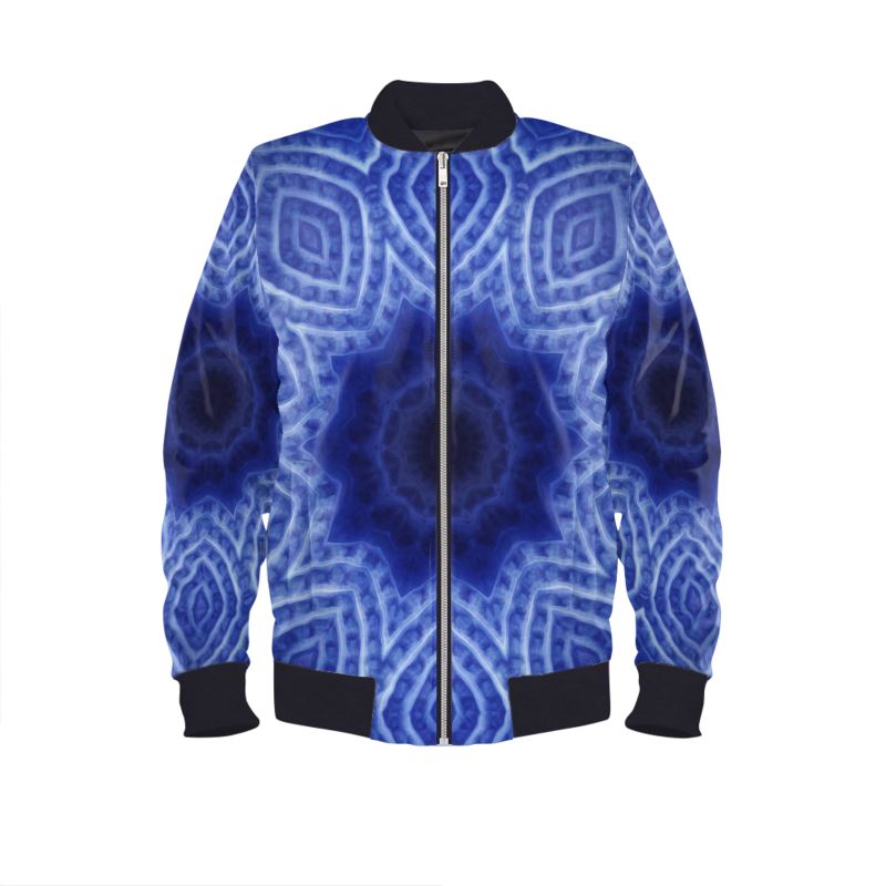 Blue and White Striped Kaleidoscope Mens Bomber Jacket