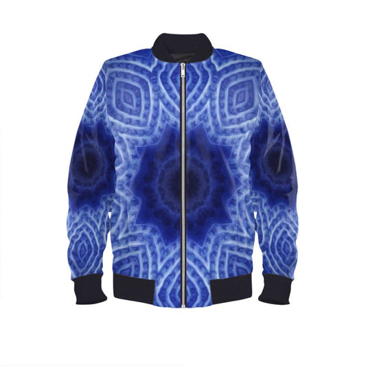 Blue and White Striped Kaleidoscope Mens Bomber Jacket