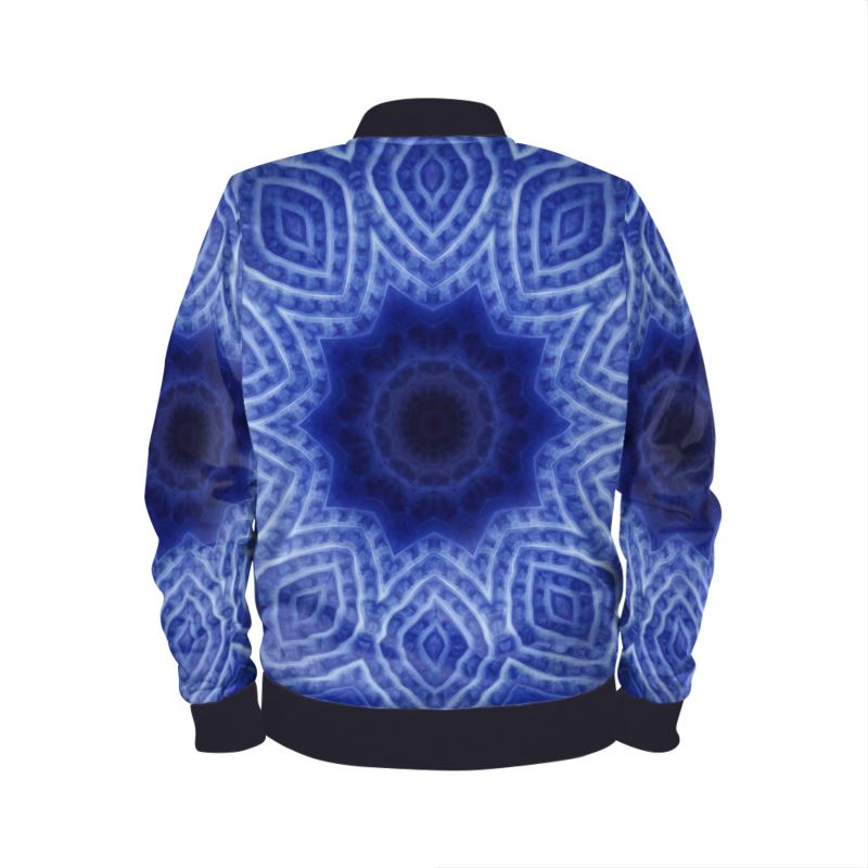 Blue and White Striped Kaleidoscope Mens Bomber Jacket