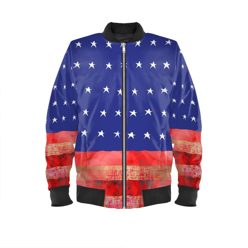 American Flag In Bokeh Mens Bomber Jacket