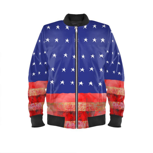 American Flag In Bokeh Mens Bomber Jacket