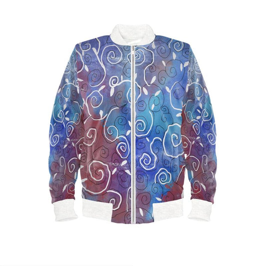 Blue and White Swirl Mens Bomber Jacket