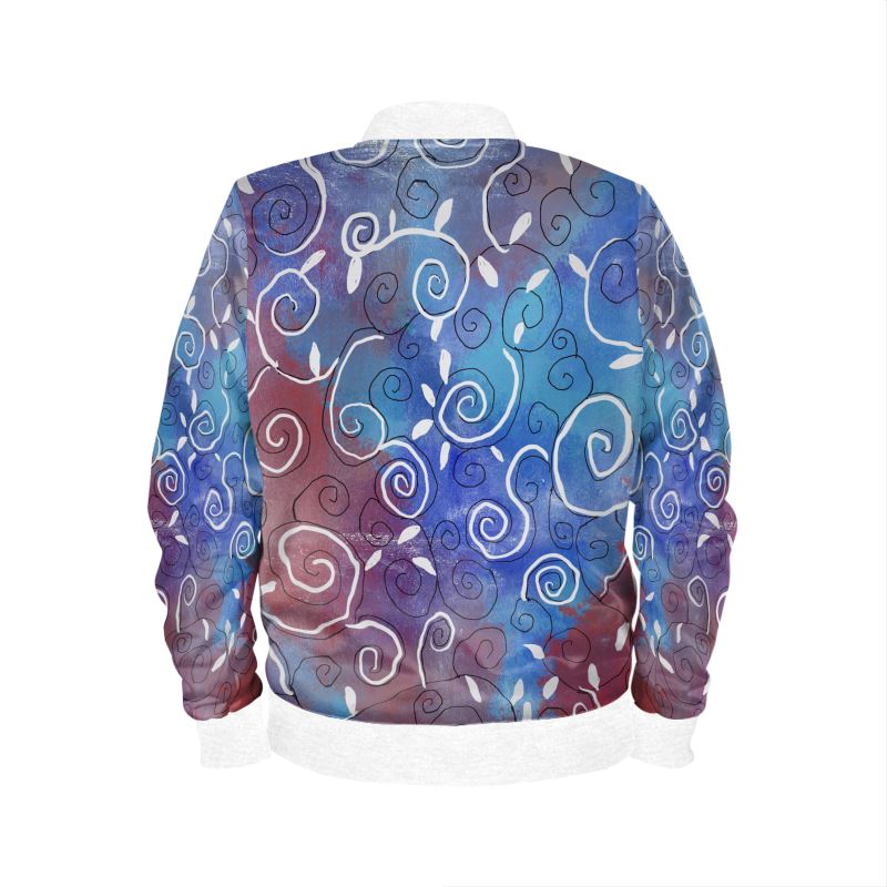 Blue and White Swirl Mens Bomber Jacket