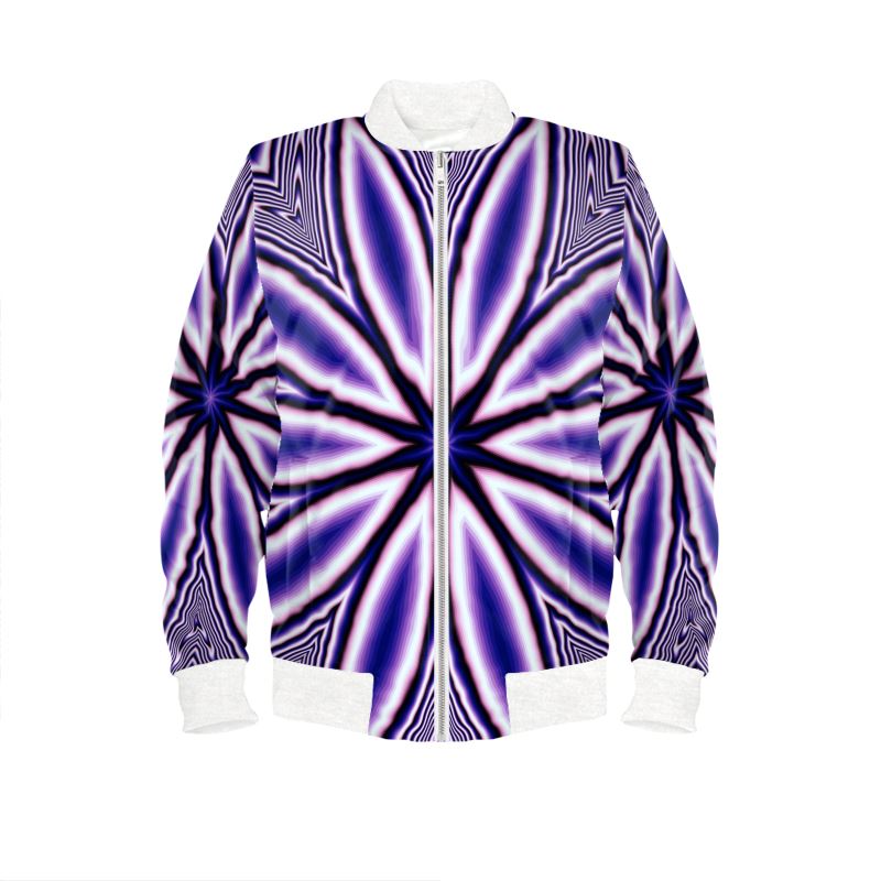 Blue Fractal Flower Mens Bomber Jacket