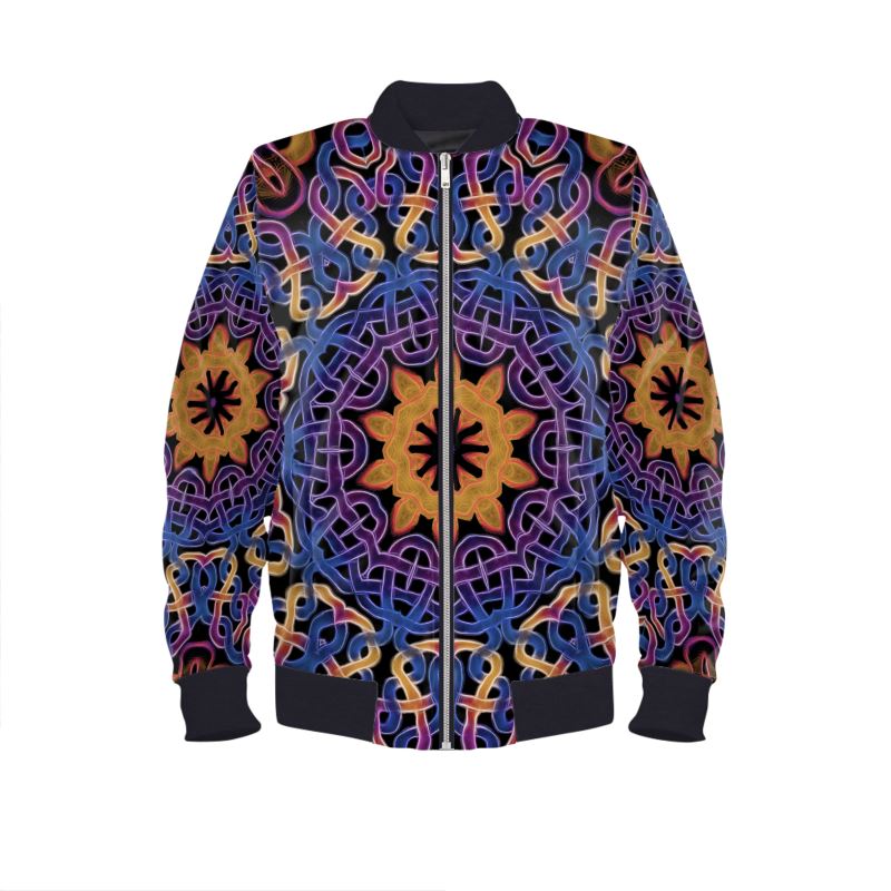 Blue and Gold Celtic Kaleidoscope Mens Bomber Jacket