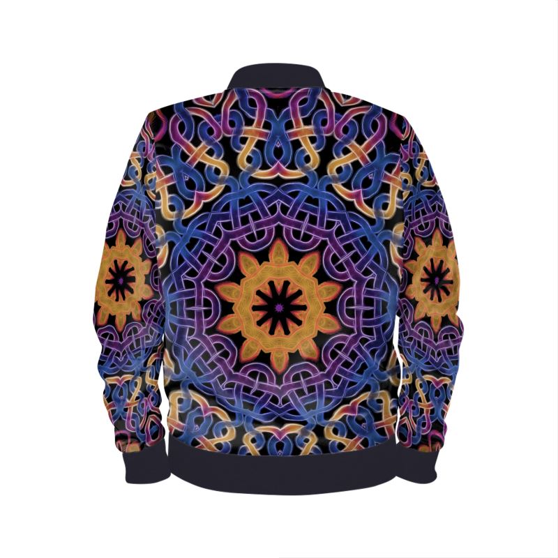 Blue and Gold Celtic Kaleidoscope Mens Bomber Jacket