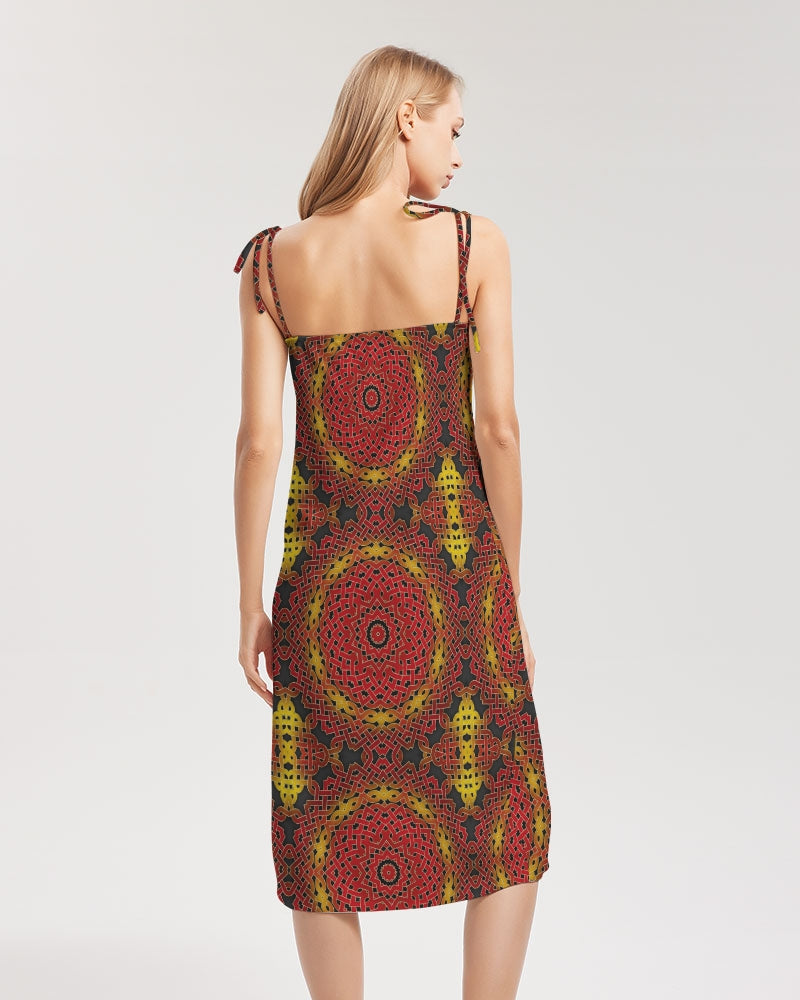 Celtic Orange Spiral Women's All-Over Print Tie Strap Split Dress