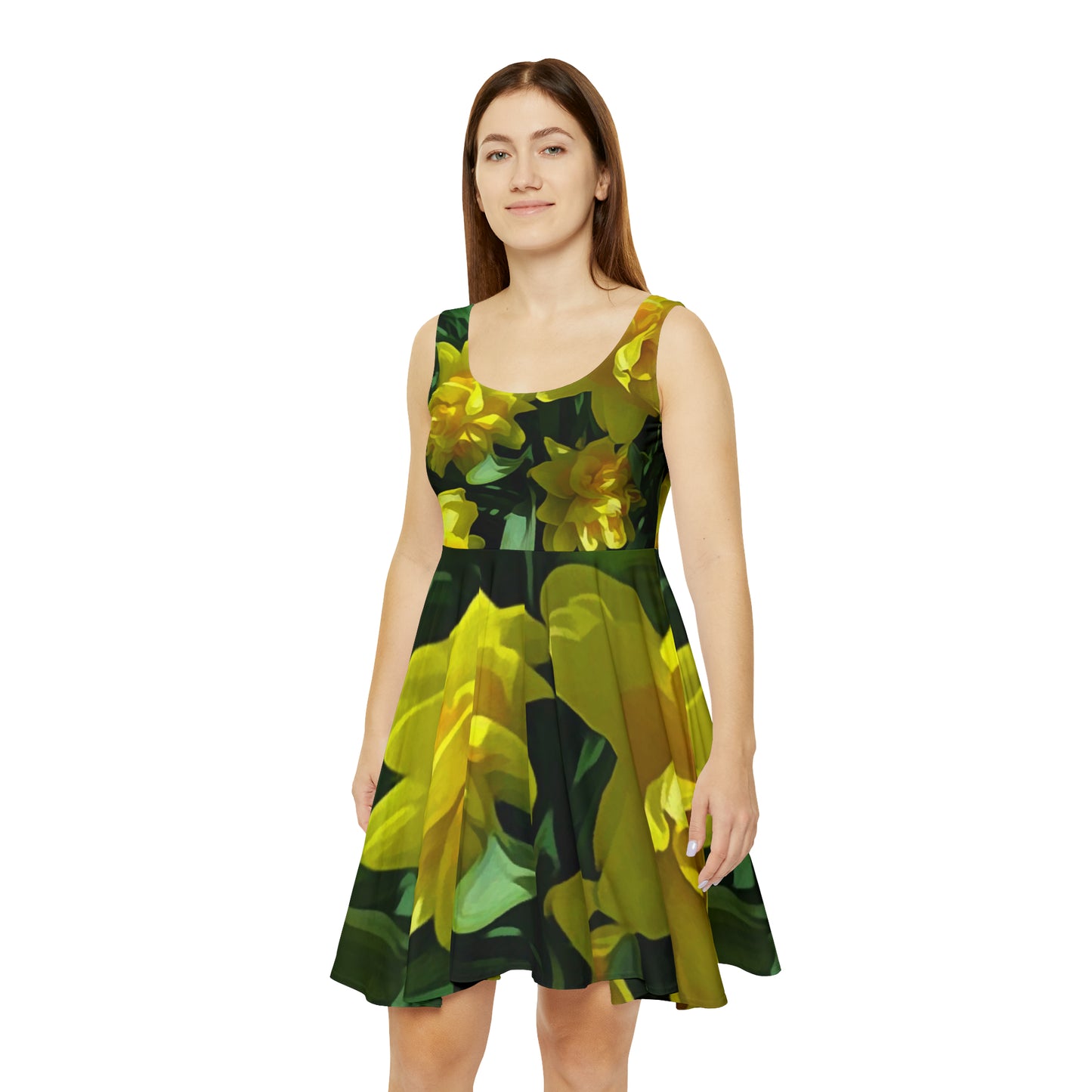 Bright Yellow Daffodils Women's Skater Dress (AOP)