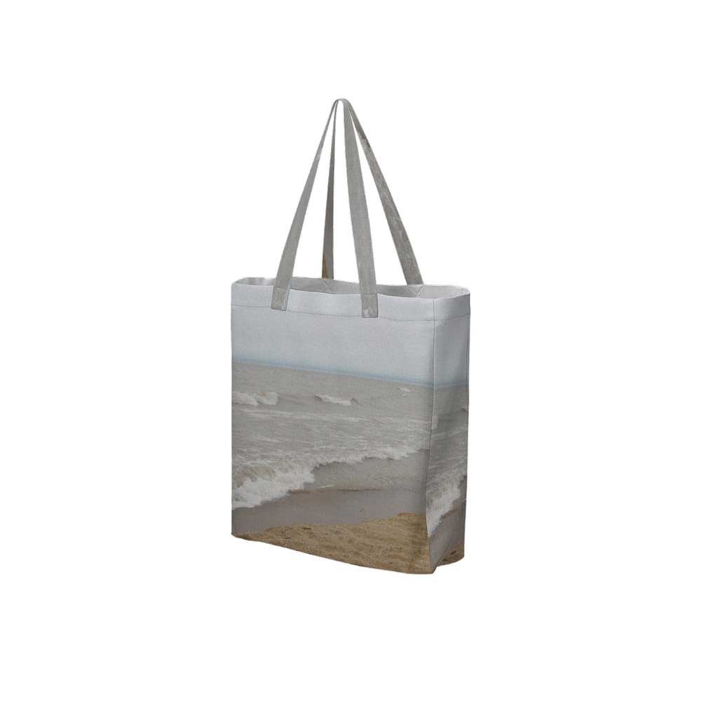 Lake Michigan Large City Tote Bag Lined with Inside Pocket – Linen Like Fabric