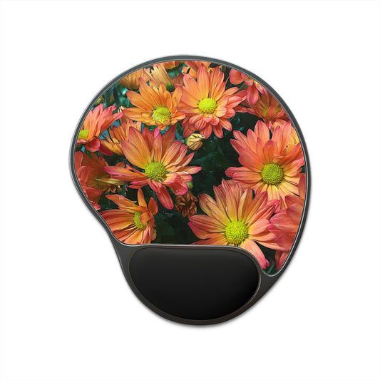 Cream and Pink Fall Flowers Mouse Pad With Wrist Rest