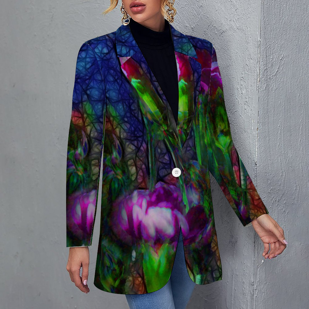 Abstract Pink Carnations Custom Women's Casual Suit All Over Print Blazer Coat Fashion Light Coat