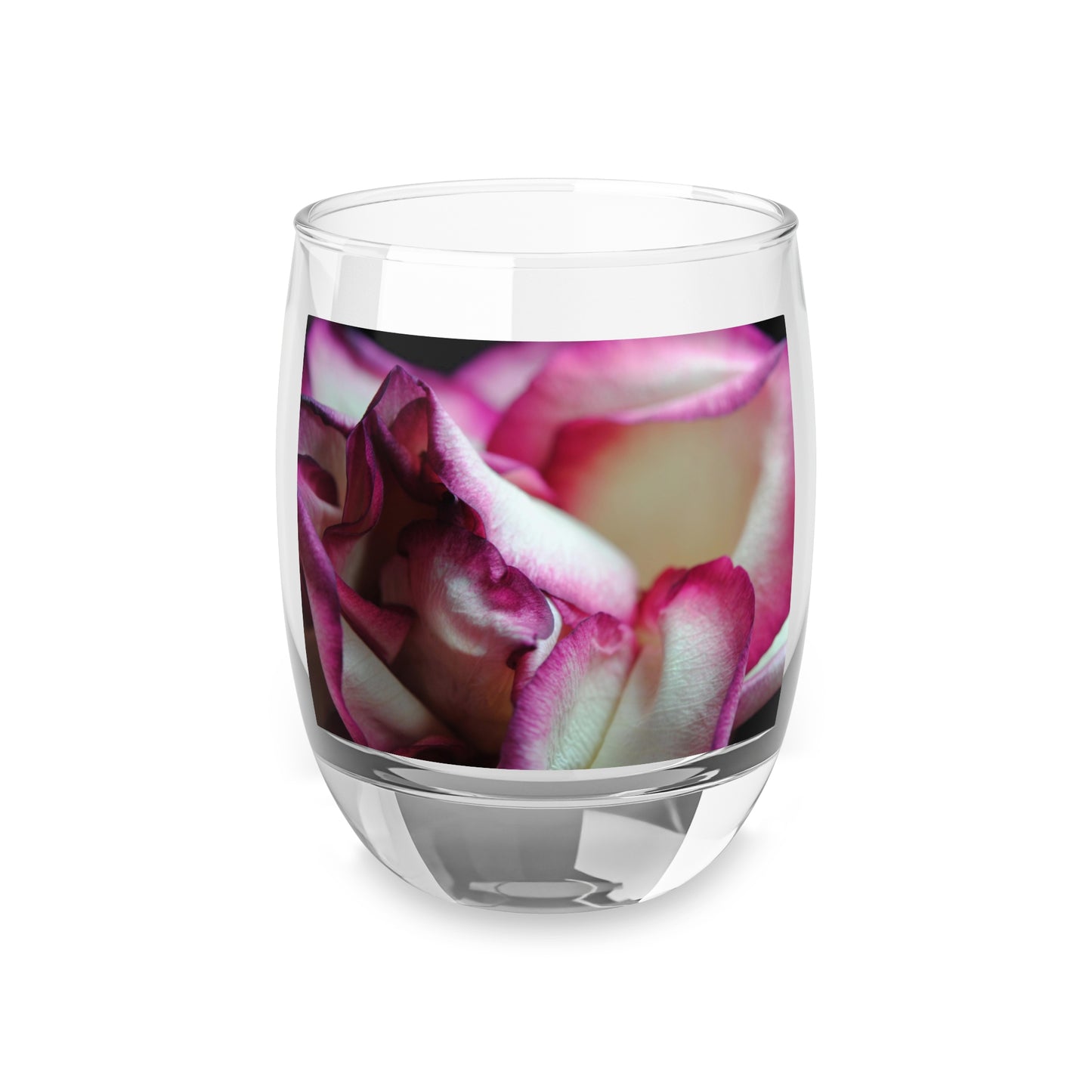 Pink Lined White Rose Whiskey Glass