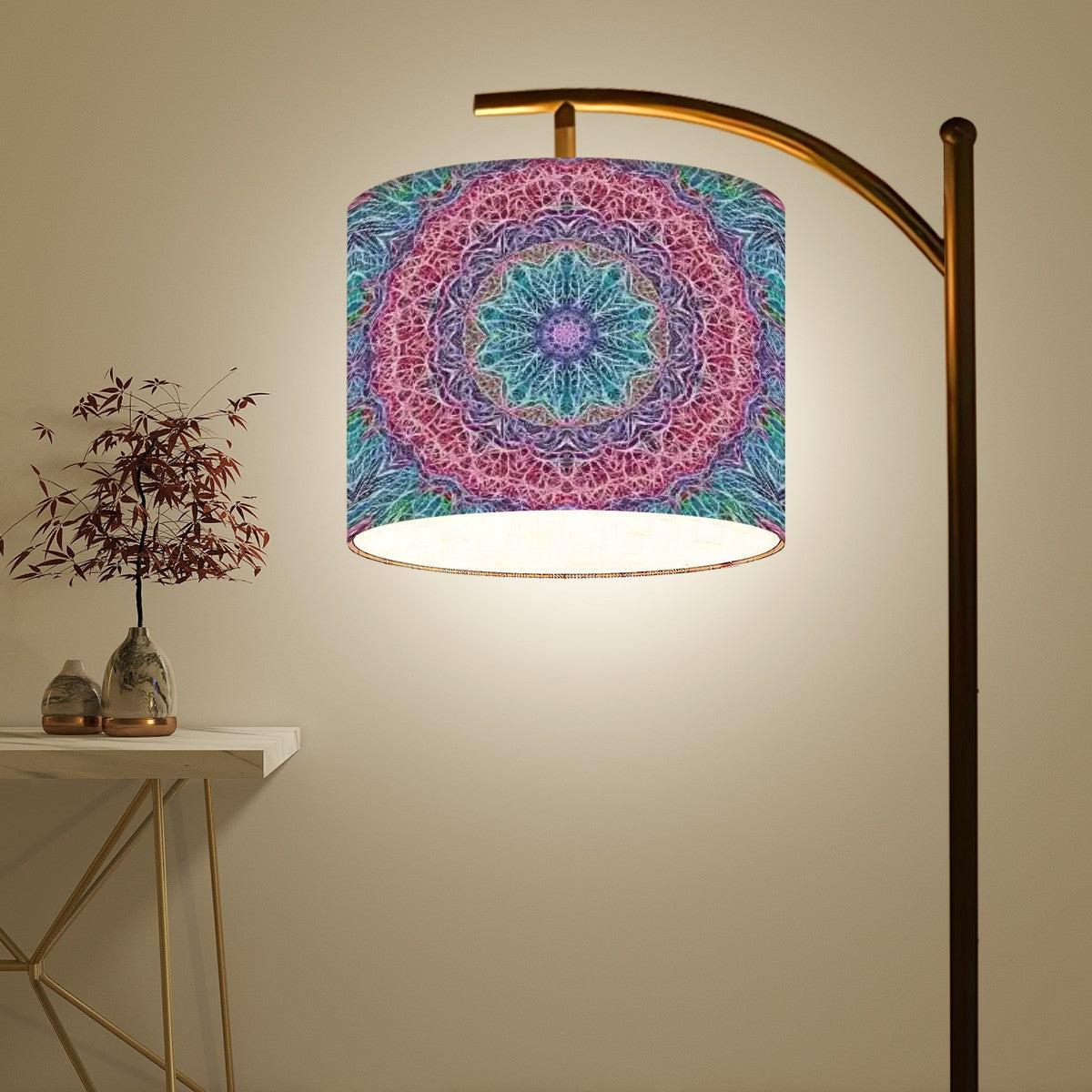 Arc Floor Lamp (Made in USA) Blue and Pink Kaleidoscope