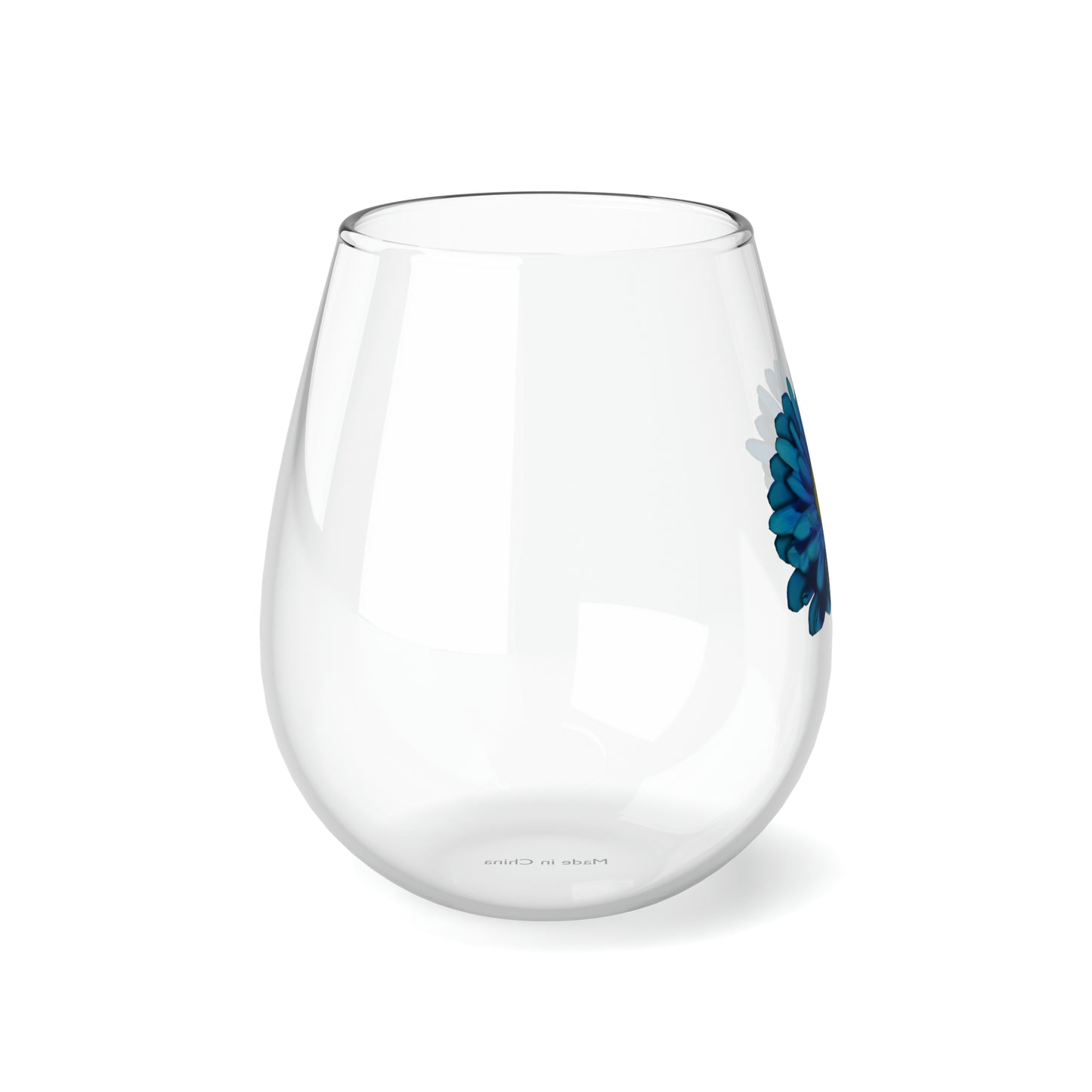 Blue Daisy Stemless Wine Glass, 11.75oz