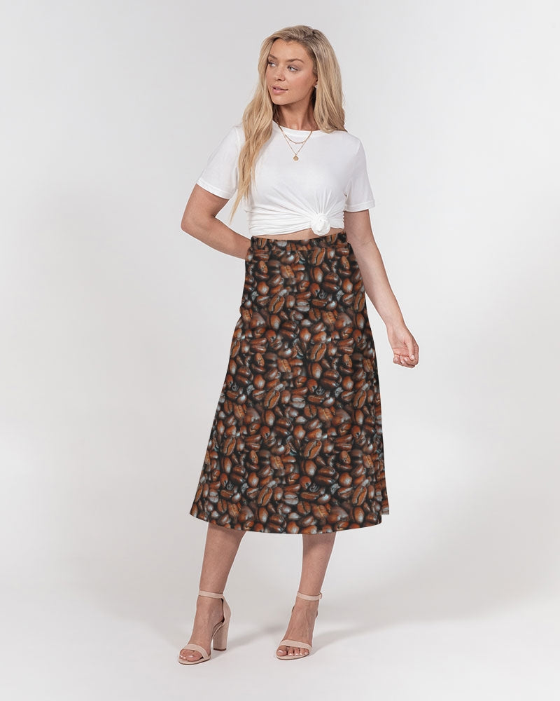 Coffee Bean Pattern Women's All-Over Print A-Line Midi Skirt