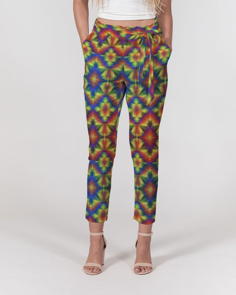 Carnival Kaleidoscope Women's All-Over Print Belted Tapered Pants