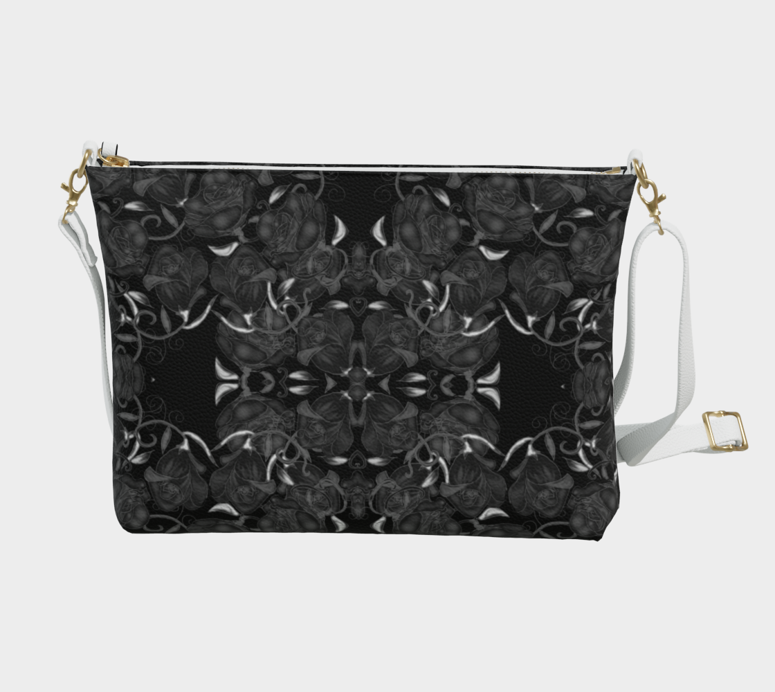 Black Roses Pattern Vegan Crossbody Purse