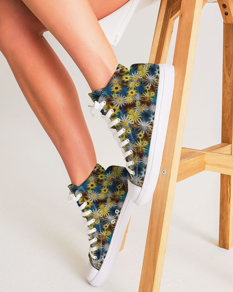 Blue and Yellow Glowing Daisies Women's Hightop Canvas Shoe