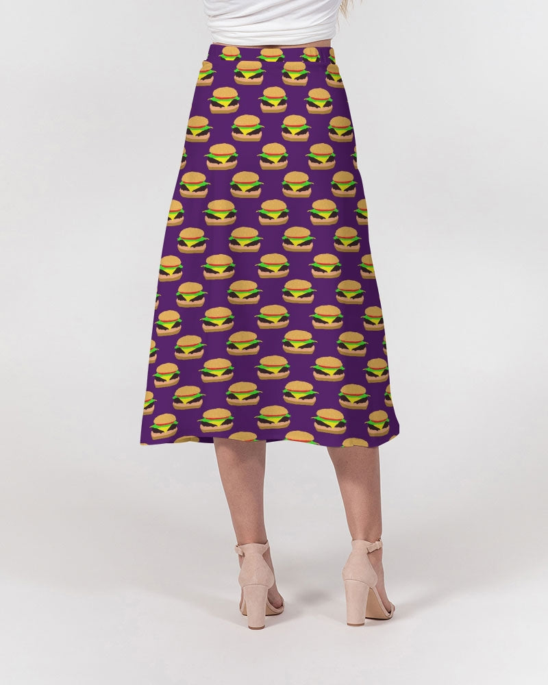 Cheeseburger Pattern Women's All-Over Print A-Line Midi Skirt