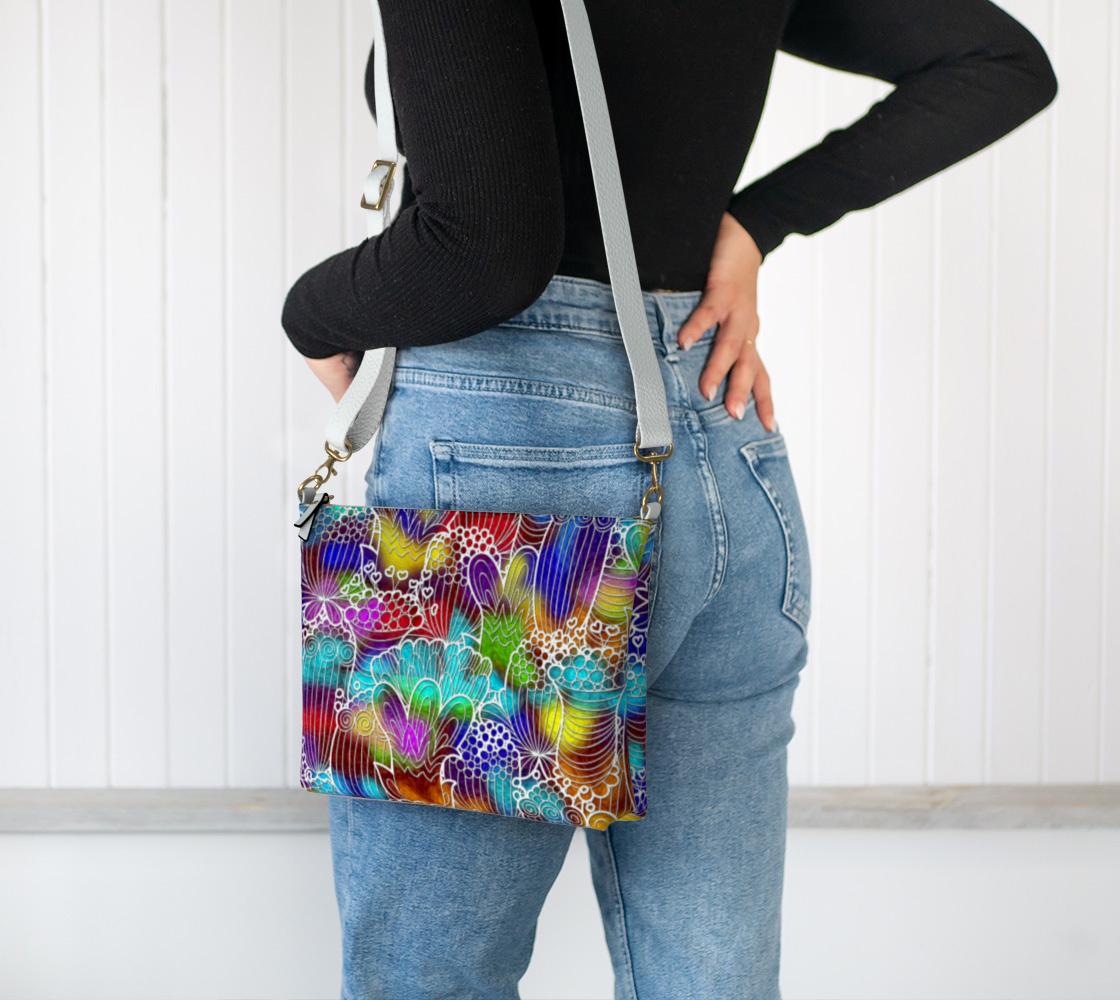 Colorful retro Flowers Vegan Crossbody Purse