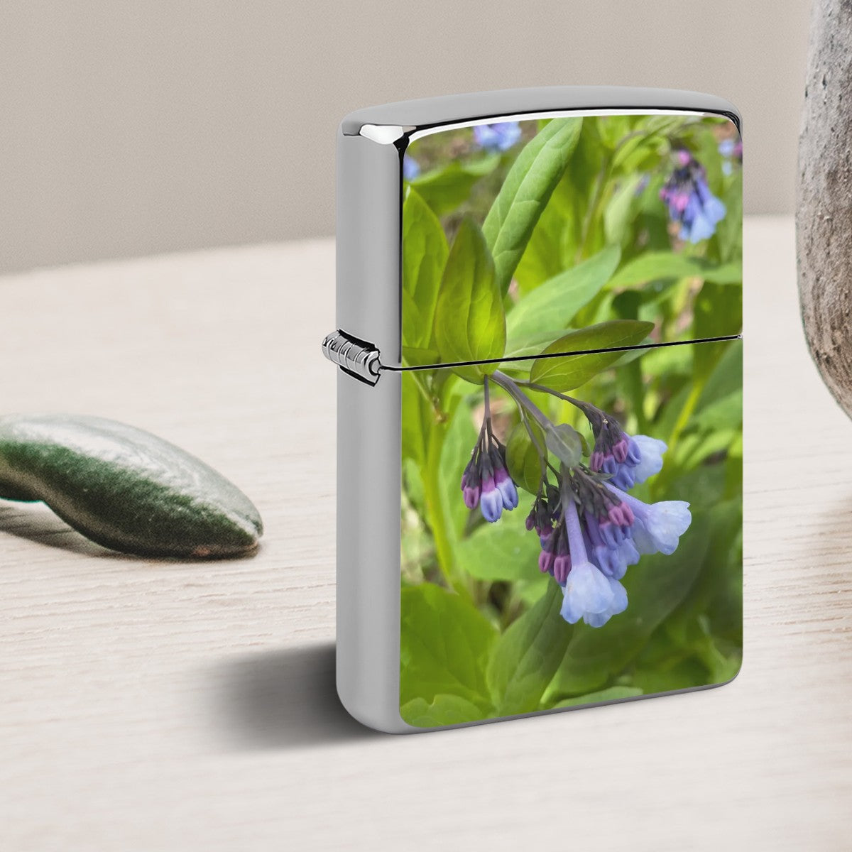 Metal Lighter Case Blue and Purple Wildflowers